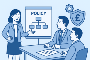 Insurance advisor explaining policy structures to directors